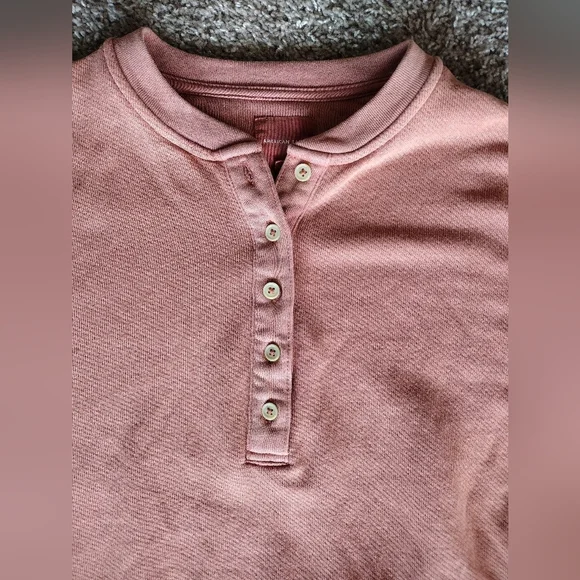 American Eagle Outfitters Henley Crop Boxy Dolam Sleeve Sweater Small - Picture 2 of 9